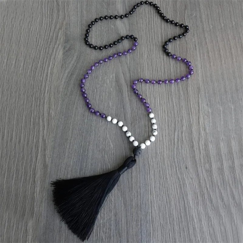 108 Meditation Prayer Beads Knotted Necklace Black Onyx Amethysts Howlite Mala Necklace 108 Stone Mala Jewelry For Women Gift
108 Meditation Prayer Beads Knotted Necklace Black Onyx Amethysts Howlite Mala Necklace 108 Stone Mala Jewelry For Women Gift