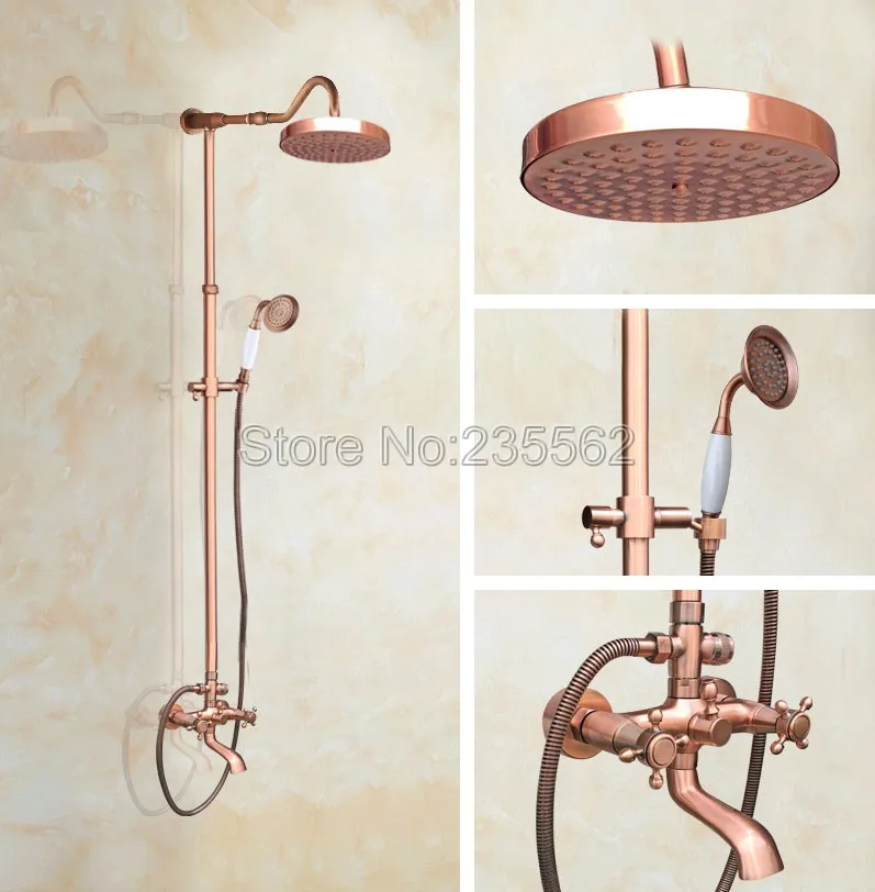 Antique Red Copper Bathroom Rain Shower Faucet Set Dual Handle Tub Mixer Tap Wall Mounted with Handheld Shower Spray lrg654
Antique Red Copper Bathroom Rain Shower Faucet Set Dual Handle Tub Mixer Tap Wall Mounted with Handheld Shower Spray lrg654