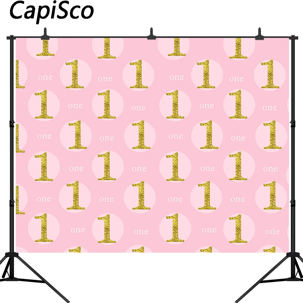 

Capisco Baby 1st Birthday Party backdrop Banner Photography Background Golden Pink Wave Point Decoration Photobooth Custom