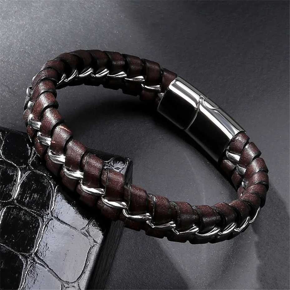 GHZTYF Fashion Men's Bracelet Brown Leather Rope Braided Stainless Steel Silver Chain Bracelets For Men Link Bangles Bangle
GHZTYF Fashion Men's Bracelet Brown Leather Rope Braided Stainless Steel Silver Chain Bracelets For Men Link Bangles Bangle