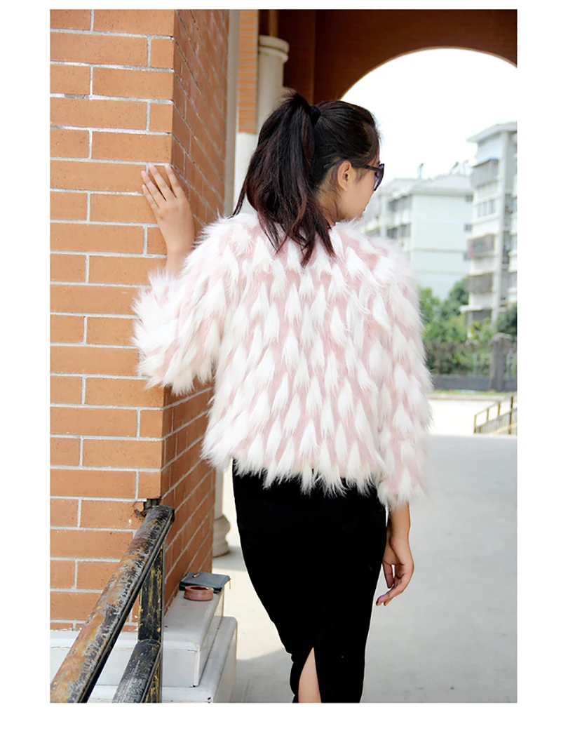 New Fashion Women Coat Korean Version Round Neck Warm Wine Pink Short Fox Hair Jackets Female Autumn Winter Outerwear Coat D8A78 (11)