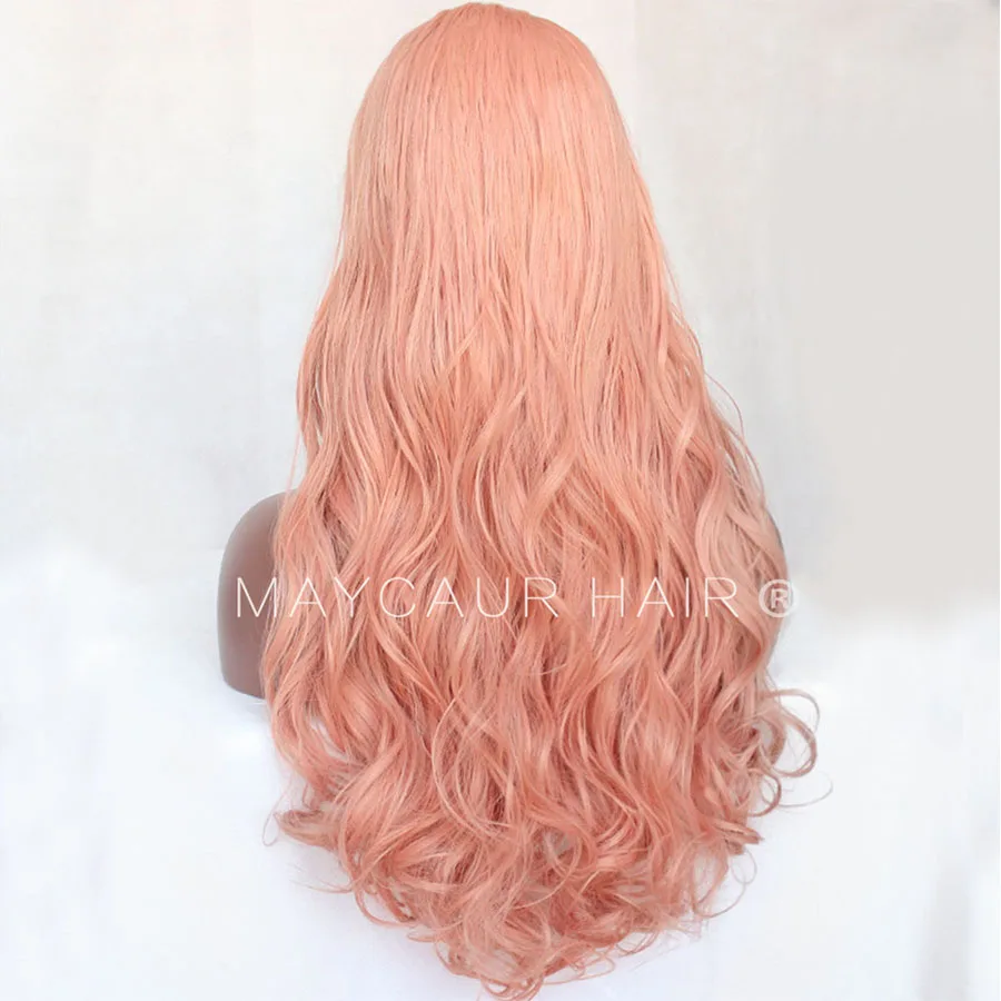_0011_Maycaur Body Wave Wigs Pink Color 180 Density Long Wave Synthetic Lace Front Wigs For Black Women Natural Hairline
