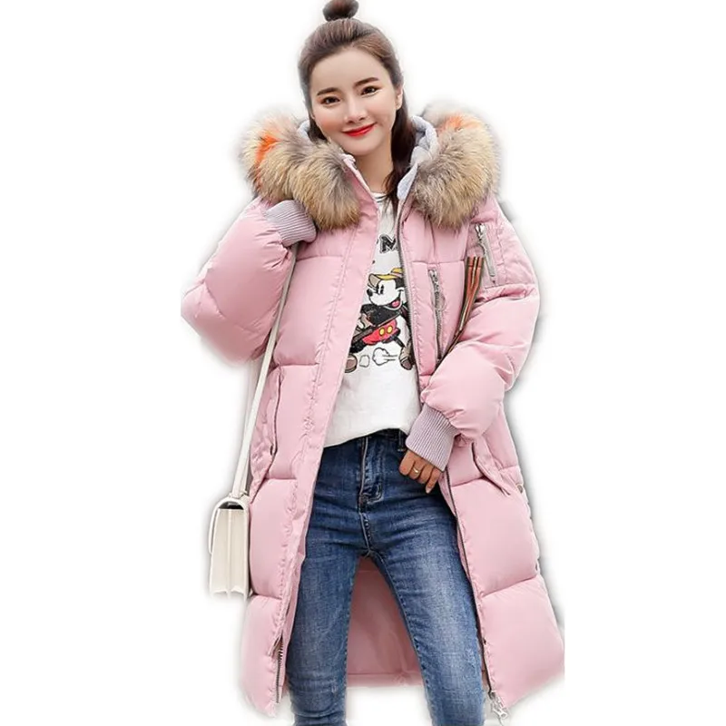 Plus Size 3XL 2018 Fashion Winter Women Thicken Parkas Medium-Long Hooded Large Fur Collar Down Cotton Jacket Warm OuterwearQ418 | Женская