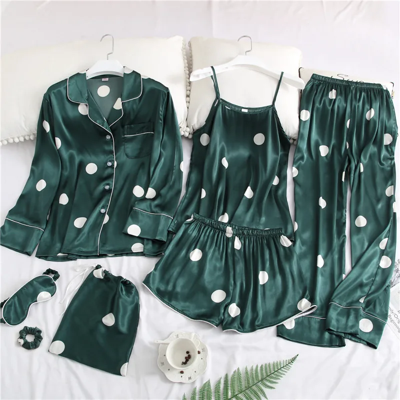 autumn ladies pajamas turn-down collar pajamas set dot printing 7 pieces sleepwear satin silk casual sexy home service
autumn ladies pajamas turn-down collar pajamas set dot printing 7 pieces sleepwear satin silk casual sexy home service
