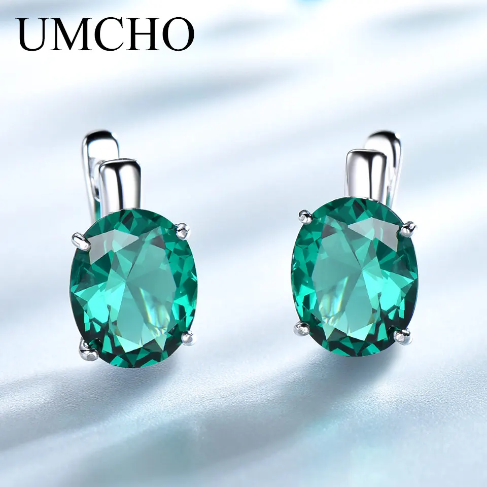 

UMCHO Oval Nano Emerald Colorful Gemstone Clip Earrings Genuine 925 Sterling Silver Earrings For Women Anniversary Gift Jewelry