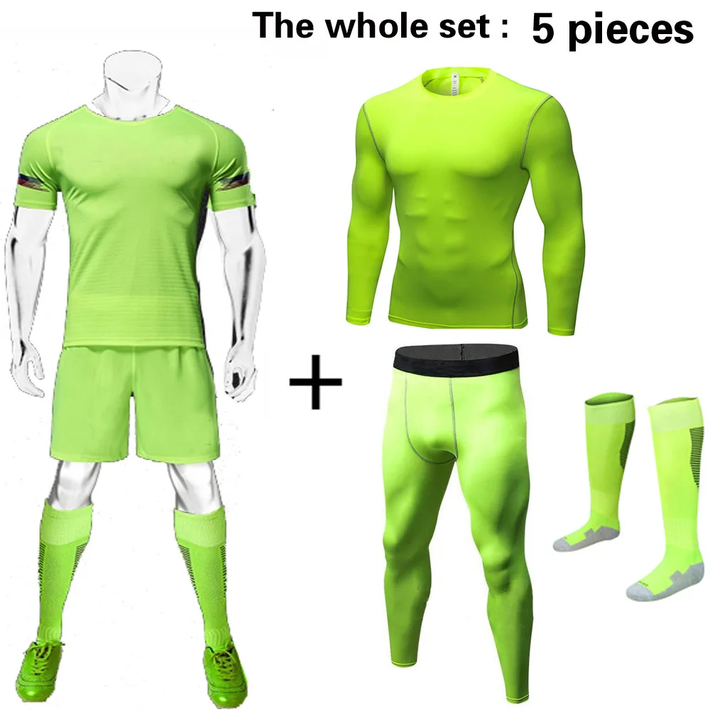 Men The Whole Kits with Compression Jerseys 5pcs Soccer Jerseys with Socks Football Set Training Suits Coutomzied Uniform
Men The Whole Kits with Compression Jerseys 5pcs Soccer Jerseys with Socks Football Set Training Suits Coutomzied Uniform