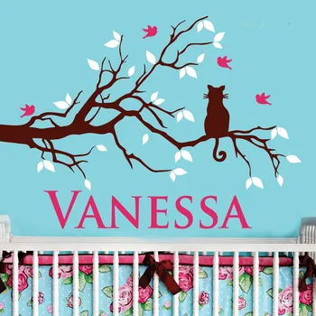 127x76cm Custom Name Cat on Tree Birds Leaves 3-colors Vinyl Wall Sticker Art Home Decor Kids Baby Room Wall Decals KW-296
127x76cm Custom Name Cat on Tree Birds Leaves 3-colors Vinyl Wall Sticker Art Home Decor Kids Baby Room Wall Decals KW-296
