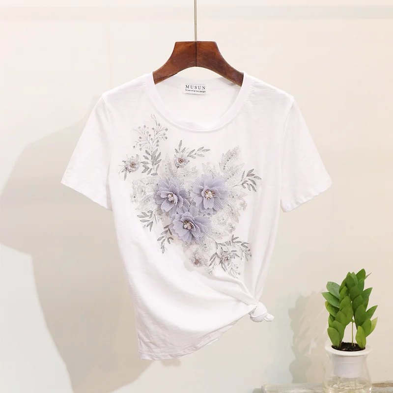 2019 Summer New Hot Sale O-Neck Short Sleeve Nail Bead Flora Small Fresh Creative Casual Women T-Shirt
2019 Summer New Hot Sale O-Neck Short Sleeve Nail Bead Flora Small Fresh Creative Casual Women T-Shirt