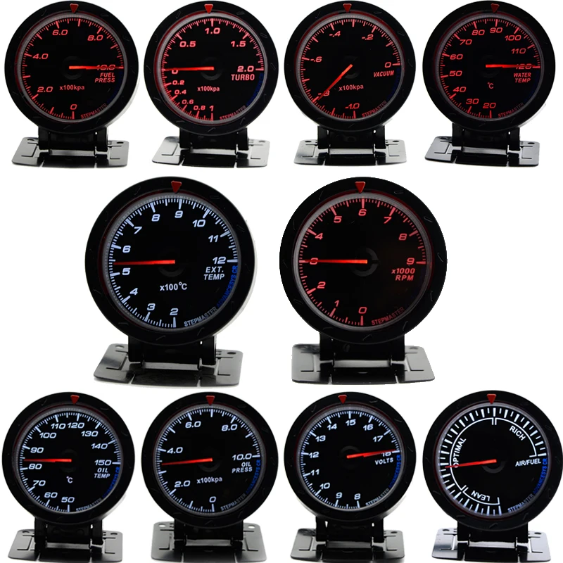 60MM Boost Turbo/Vacuum/Water Temp/Oil Temp/Oil Press/Voltmeter/Air Fuel Ratio/ EGT/Fuel Press/Tachometer Gauge With Black Face
60MM Boost Turbo/Vacuum/Water Temp/Oil Temp/Oil Press/Voltmeter/Air Fuel Ratio/ EGT/Fuel Press/Tachometer Gauge With Black Face