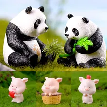 1 PC Fashion Patung Resin Miniatur Rusa Hewan Lucu Kuda Kerajinan Burung Hantu Panda Babi Dekorasi Rumah Ornamen Taman(China)