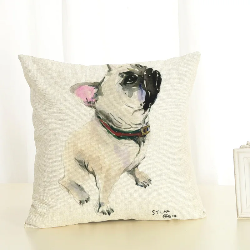 Dog Cushion Cover 45x45cm Pillow Cases Home Decor Animals French Bulldog Printing Cotton Linen Pillowcases (8)