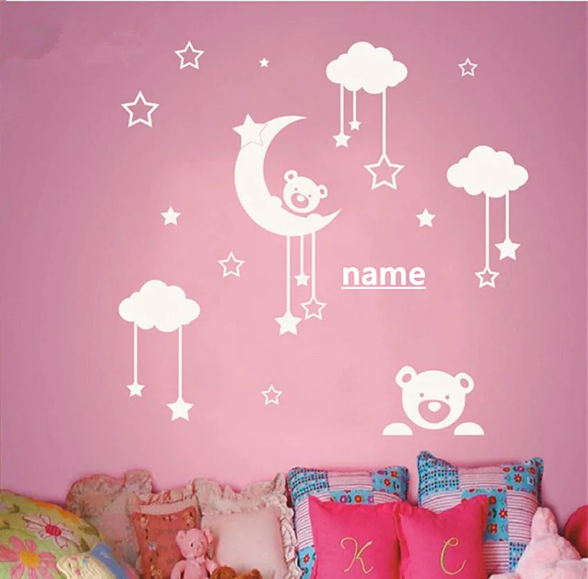 Personalized name Kids Room Cute Teddy Bear Moon Stars Wall Sticker Baby Nursery Bedroom Wall Art Decor Vinyl Decal D-65
Personalized name Kids Room Cute Teddy Bear Moon Stars Wall Sticker Baby Nursery Bedroom Wall Art Decor Vinyl Decal D-65