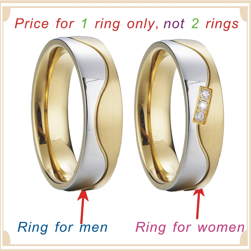 Classic Lovers alliance Wedding Band Couple Rings pair design gold color promise engagement rings anel bicolor top quality (2)