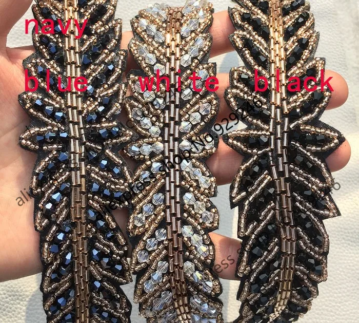 Description Picture 3 of itemblack white blue garments beaded applique fake crystal beads hand-made clothing long trims for garment sewing on decoration