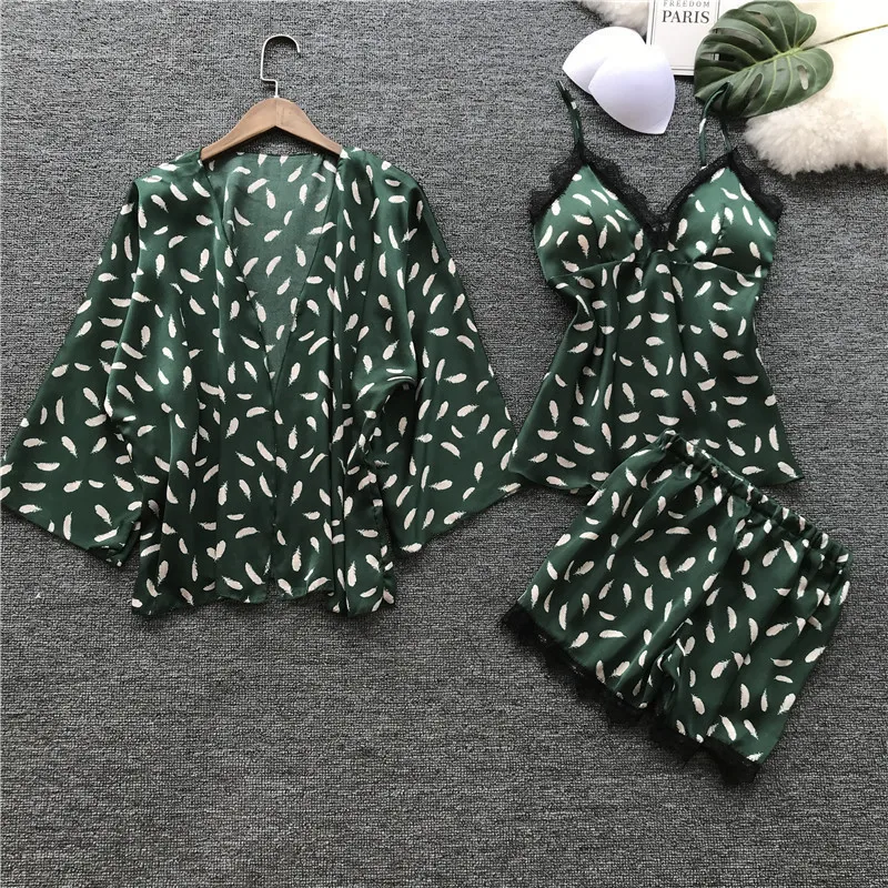 3 Pcs Spaghetti Strap Lace Women Pajamas With Pad Nightdress Shorts Cardigan Robe Set
3 Pcs Spaghetti Strap Lace Women Pajamas With Pad Nightdress Shorts Cardigan Robe Set