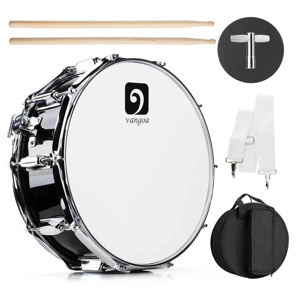 14 Inch Snare Drum Kit, 14" x 5.5" with Drumsticks, Tuning Key, Strap, Practice Pad and Bag
14 Inch Snare Drum Kit, 14" x 5.5" with Drumsticks, Tuning Key, Strap, Practice Pad and Bag