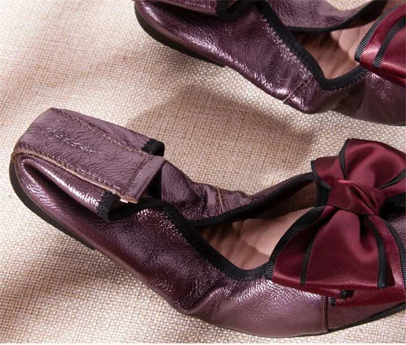 Handmade Autumn Women Genuine Leather Shoes Cowhide Loafers Shoes Sweet Bow Ladies Ballet Flat Shoes For Mom Sapato Plus Size 41 (1)