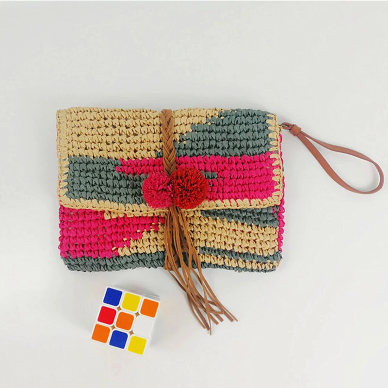 New Japanese Straw Bag Handmade Hit Color Grass Woven Red Beach Handbag With Pompom Tassels
New Japanese Straw Bag Handmade Hit Color Grass Woven Red Beach Handbag With Pompom Tassels