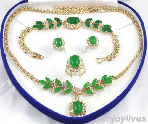 Hot sale new Style >>>>>Green Jade Golden Link Crystal Pendant Necklace Bracelet Earrings Ring Set
Hot sale new Style >>>>>Green Jade Golden Link Crystal Pendant Necklace Bracelet Earrings Ring Set