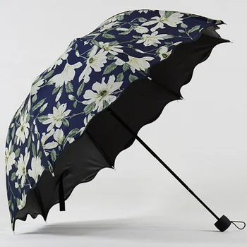 

Women Umbrella Anti UV 2019 High Quality Ruffled Three Folding Arch Lily Proof Sunshade Black Coating Female Umbrellas WZP117