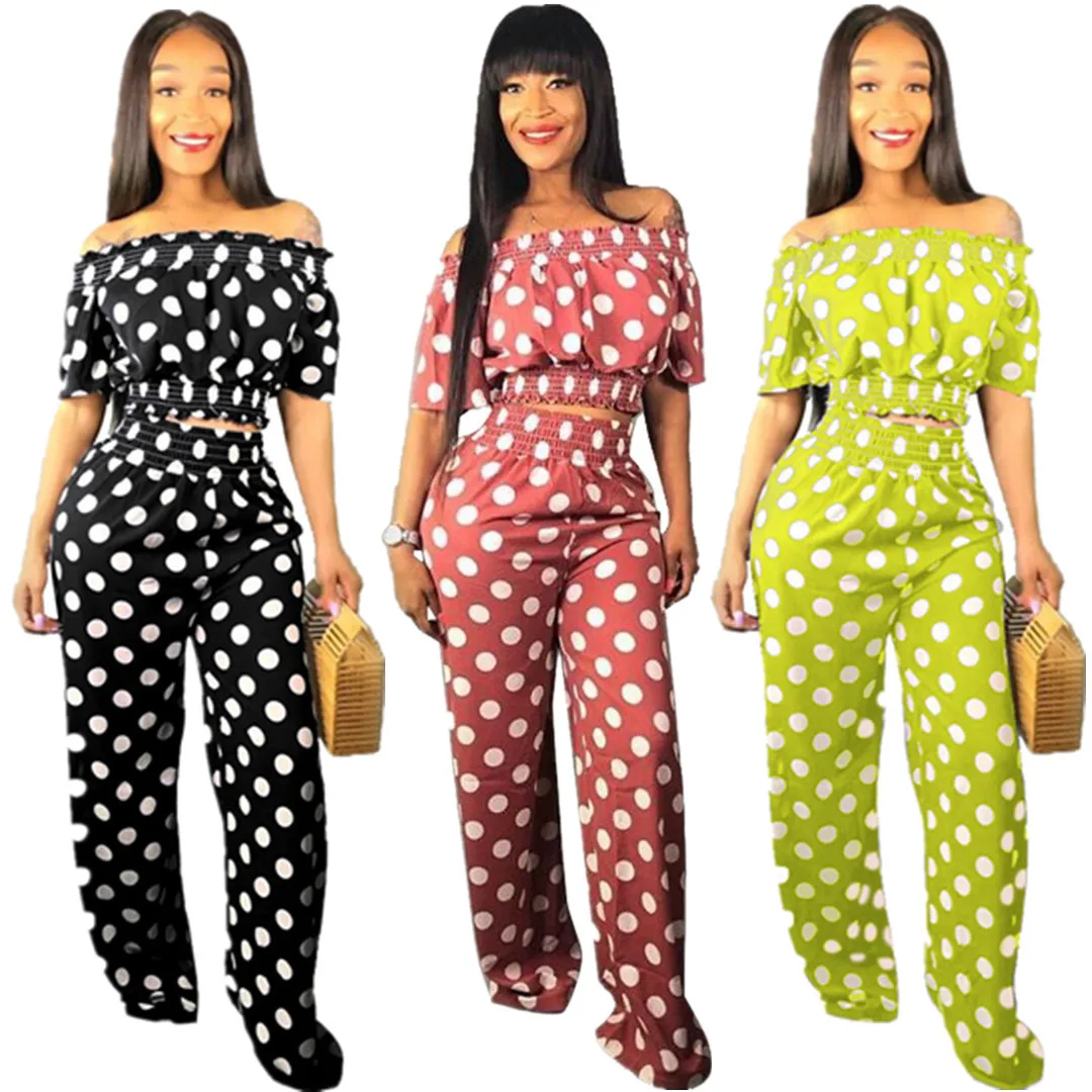 Polka Dot Print Two Piece Wrap Dresses Bar Neck Short Sleeve Women's Top Cultures & Straight Pants Plus Size Matching Sets
Polka Dot Print Two Piece Wrap Dresses Bar Neck Short Sleeve Women's Top Cultures & Straight Pants Plus Size Matching Sets