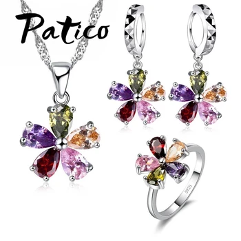 Top Quality Jewelry Set Shining Colorful Cubic Zircon Crystal Flower Necklace Earrings Rings 925 Sterling Silver Bridal Sets 
Top Quality Jewelry Set Shining Colorful Cubic Zircon Crystal Flower Necklace Earrings Rings 925 Sterling Silver Bridal Sets