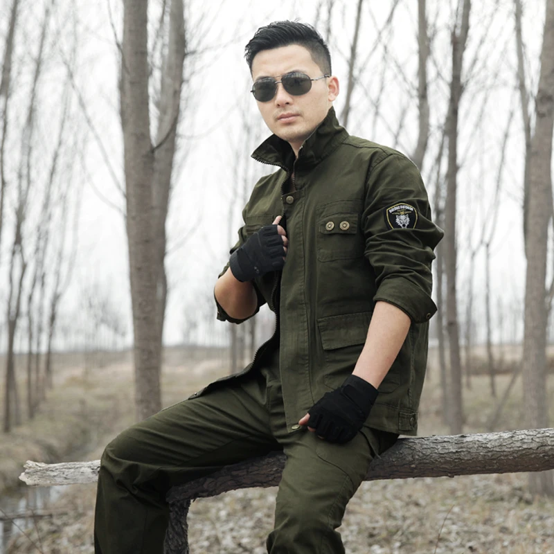 

Military Tactical Suit Mens Work Clothes Army Field Cargo Pants + Jacket Camo Bomber Welder Clothes Wear Resistance Uniform