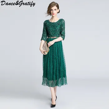 High Quality New 2019 Spring Fashion Half Sleeve Embroidery Dot Bohemian Dress Green Lace Mesh Patchwork Chic Party Dress
High Quality New 2019 Spring Fashion Half Sleeve Embroidery Dot Bohemian Dress Green Lace Mesh Patchwork Chic Party Dress