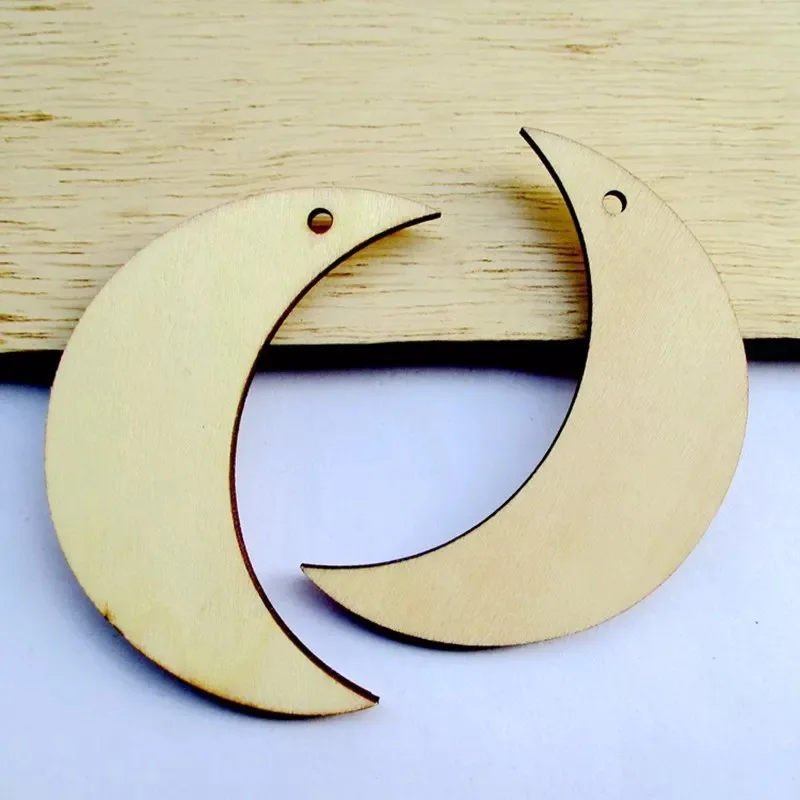 50x Moon shape unfinished wood cutout crafts