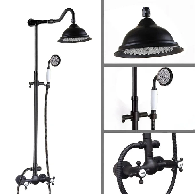 Oil Rubbed Bronze Hot Cold Handles Wall Mounted Bathroom 8" Rain Shower Faucet Set With Handheld Shower Mixer Tap ars792
Oil Rubbed Bronze Hot Cold Handles Wall Mounted Bathroom 8" Rain Shower Faucet Set With Handheld Shower Mixer Tap ars792