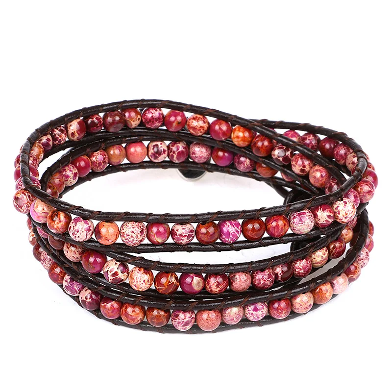 Bohemian 4mm Natural Stone Bead Bracelet Multi Layers Black Leather Wrapped Bracelet 8 Colors Handmade Stone Bracelets For Women
Bohemian 4mm Natural Stone Bead Bracelet Multi Layers Black Leather Wrapped Bracelet 8 Colors Handmade Stone Bracelets For Women