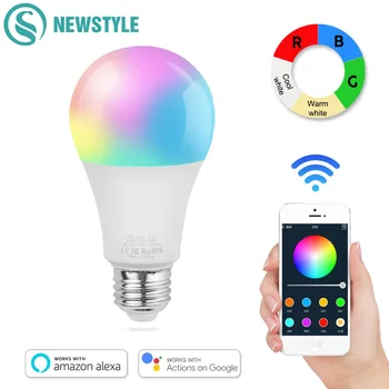 RGB Dimmable LED Light Bulb Wi-Fi Phone Control Led Bulbs AC100-240V 9W Smart Control Bulb With Amazon Alexa Google Assistant