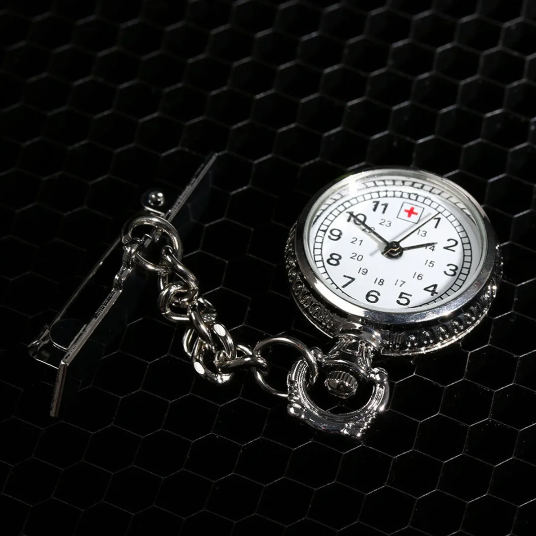 Silver Metal Chain Clip On Nurse Nursing Pendant Pocket Brooch Fob Watch