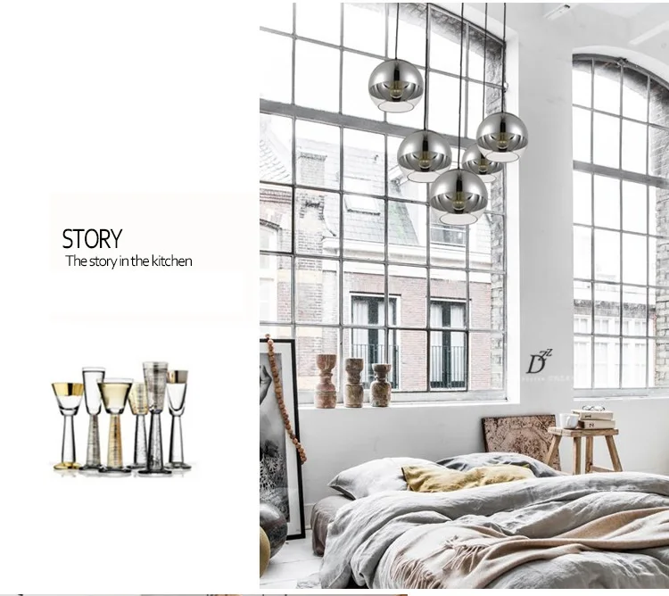 LuKLoy Modern Pendant Light Silver Glass Ball Pendant Lamp Kitchen Island Hanging Lamp Loft Bedside Suspension Lighting Fixtures (6)