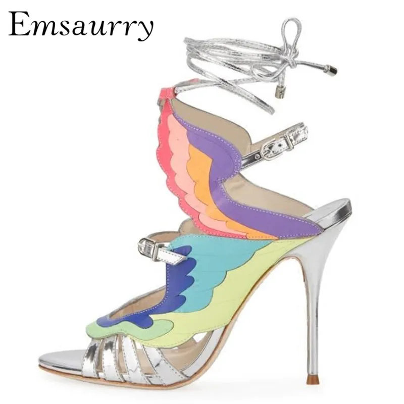 Fashion Rainbow Wing Patterns Summer Sandals Mixed Color Peep Toe Sexy Thin High Heels Ankle Wrap Sandalias Mujer
Fashion Rainbow Wing Patterns Summer Sandals Mixed Color Peep Toe Sexy Thin High Heels Ankle Wrap Sandalias Mujer