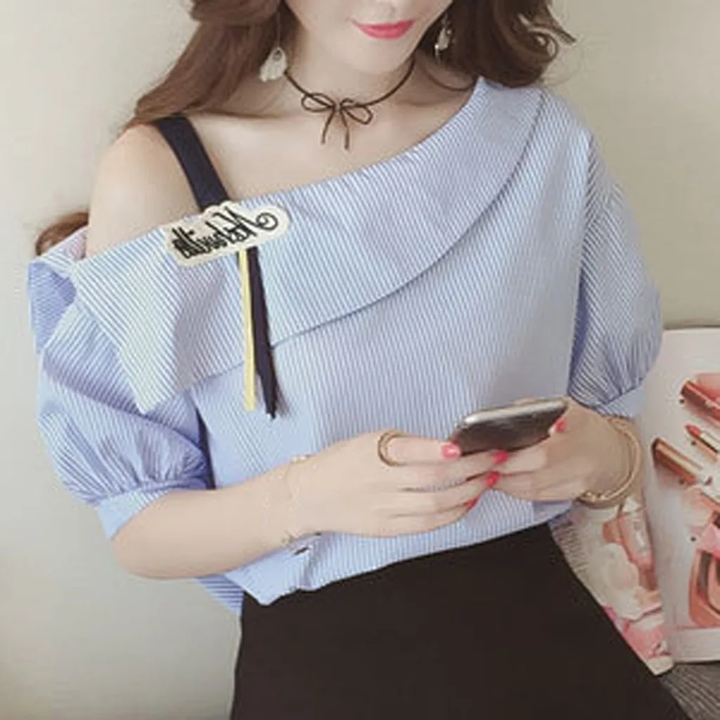 2019 100% Brand New Fashion Women Top Stripe Shirt Single Shoulder Short Sleeve Loose Blouse Fashion Design 20
2019 100% Brand New Fashion Women Top Stripe Shirt Single Shoulder Short Sleeve Loose Blouse Fashion Design 20