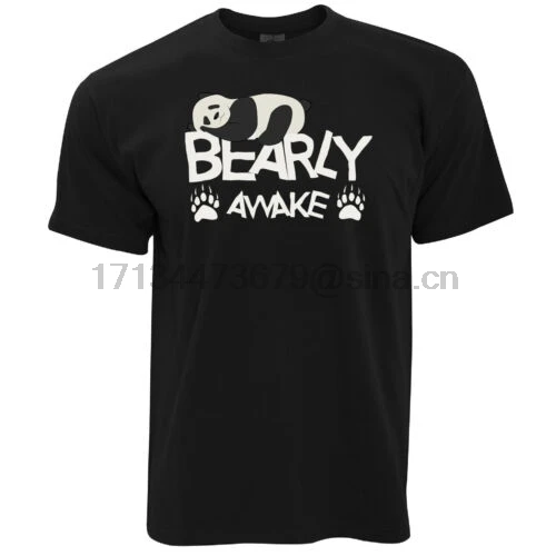 Футболка с надписью Lazy Panda Bearly Awake Pun Милая футболка логотипом Paw|Футболки| |