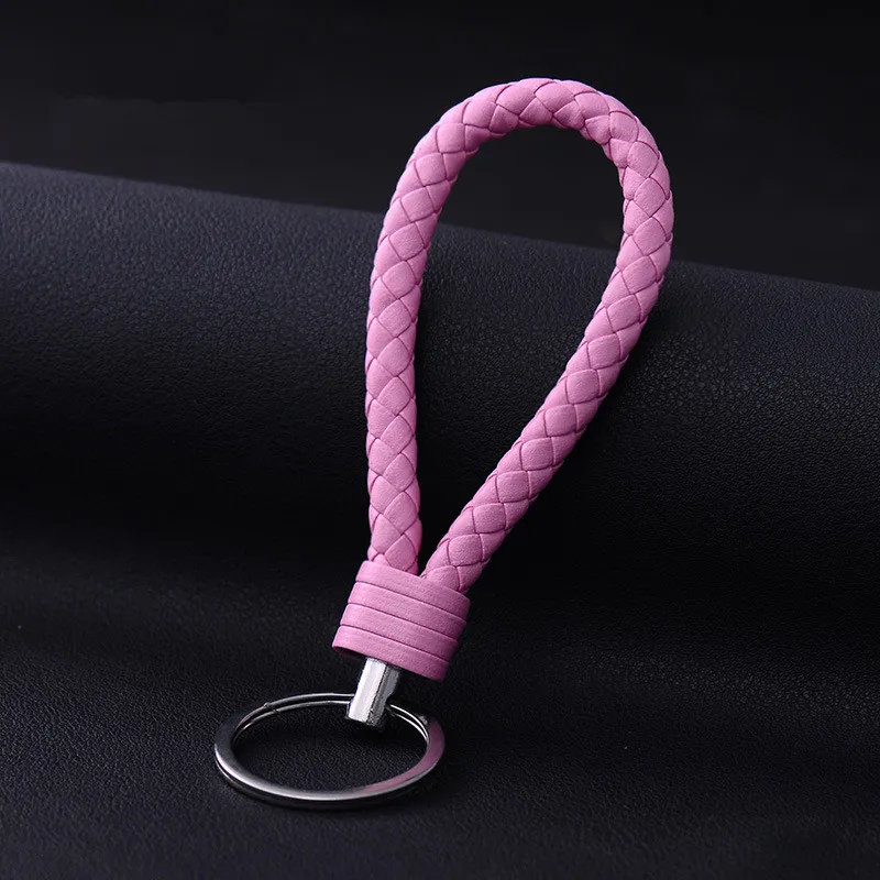 Various Colors Leather PU Wrist Braided Rope Woven Keychain Car Metal
