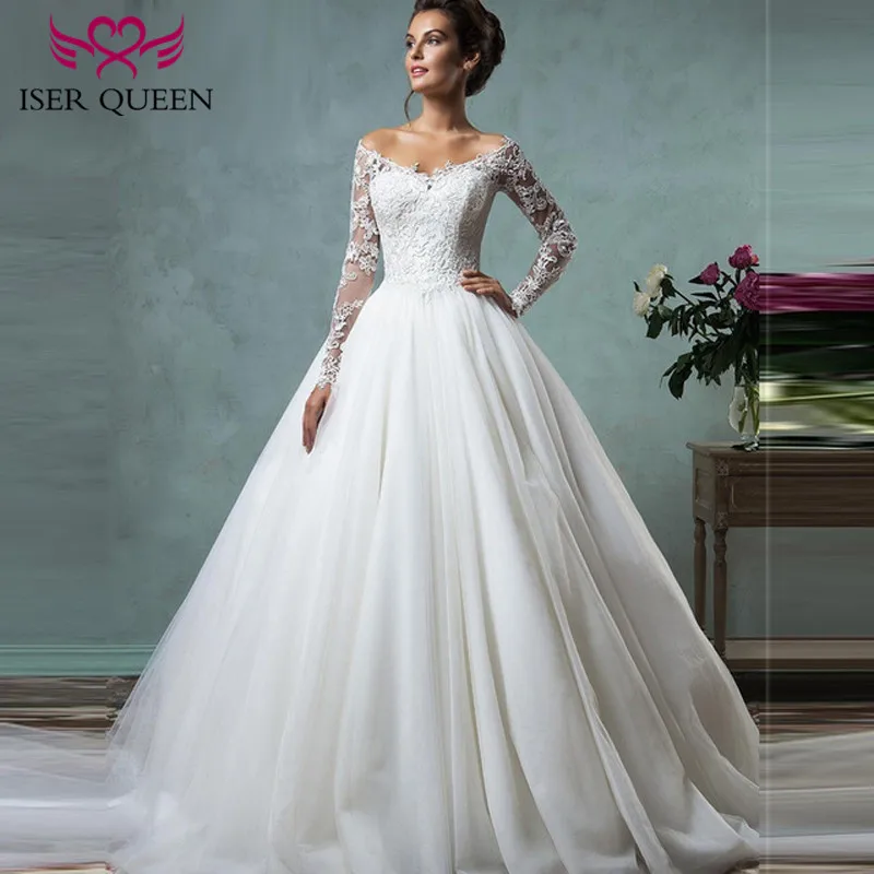 V neck Long Sleeve Illusion Tulle Wedding Dress Ball Gown Arab Plus Size Lace Appliques Court Train White Wedding Dresses W0027
V neck Long Sleeve Illusion Tulle Wedding Dress Ball Gown Arab Plus Size Lace Appliques Court Train White Wedding Dresses W0027