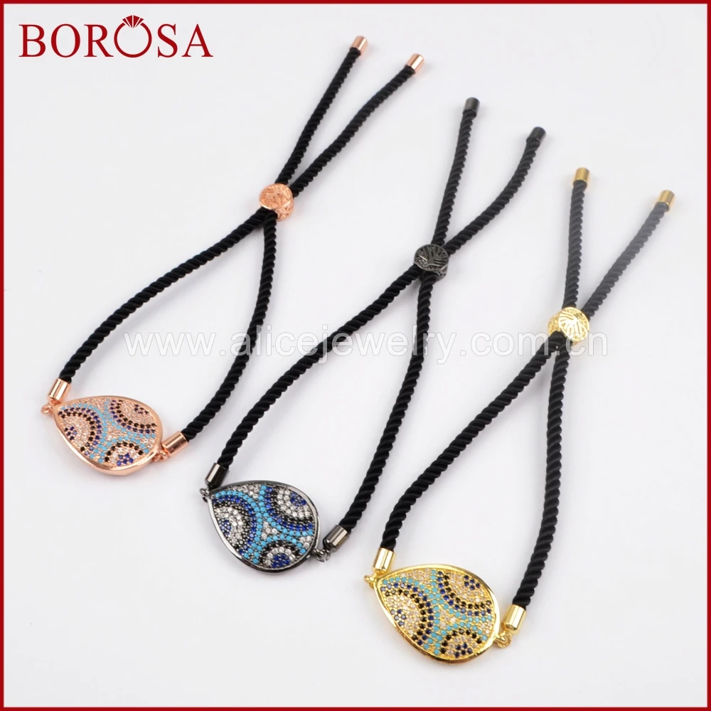 BOROSA Multicolor Drop Charms Bracelet,CZ Micro Pave Rainbow Zircons Turkey Eye Connector Bracelets with Black Cotton Rope WX595
BOROSA Multicolor Drop Charms Bracelet,CZ Micro Pave Rainbow Zircons Turkey Eye Connector Bracelets with Black Cotton Rope WX595