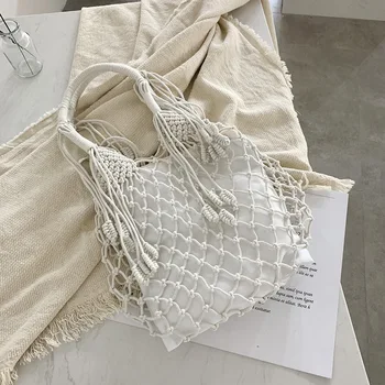 Summer new hand-woven fishnet woven bag female casual wild solid color shoulder messenger bag fashion large capacity beach bag
Summer new hand-woven fishnet woven bag female casual wild solid color shoulder messenger bag fashion large capacity beach bag