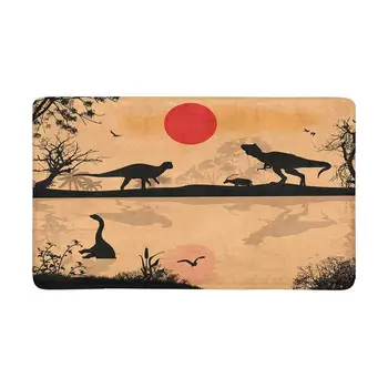 Dinosaurs Silhouettes in Beautiful Landscape at Sunset Near Water Indoor Entrance Doormat
Dinosaurs Silhouettes in Beautiful Landscape at Sunset Near Water Indoor Entrance Doormat