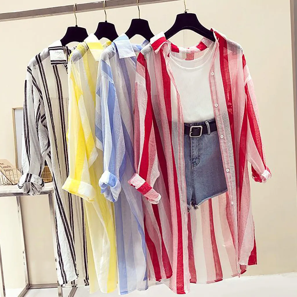 Summer Fashion Striped Shawl Beach Chiffon Cardigan Blouse Loose Long Tops Female Women's Long Sleeve Blusas Femininas Clothing
Summer Fashion Striped Shawl Beach Chiffon Cardigan Blouse Loose Long Tops Female Women's Long Sleeve Blusas Femininas Clothing