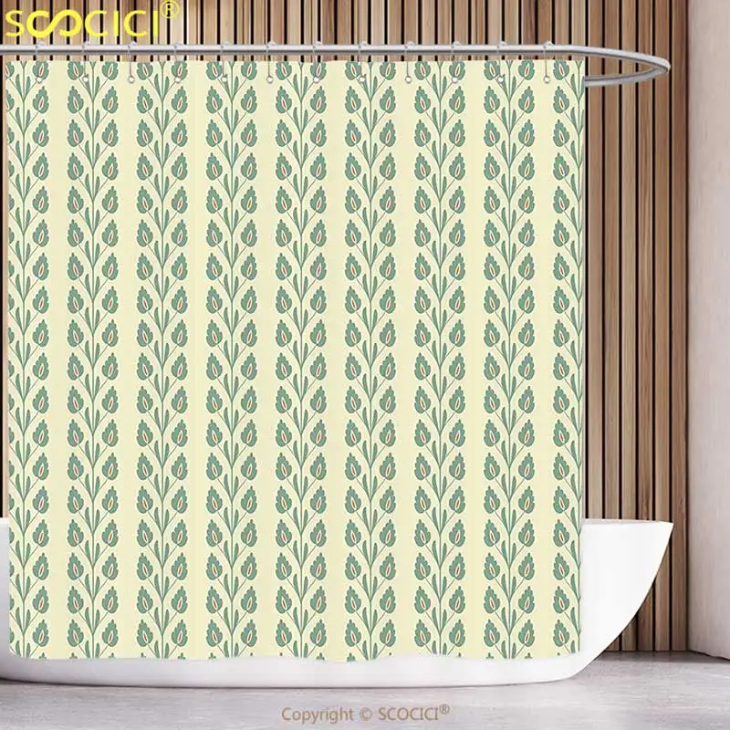 Us 25 18 49 Off Decorative Shower Curtain Fl Flourishing Spring Flowers And Green Leaves Wavy Vertical Art Pattern Cream Orange Jade In