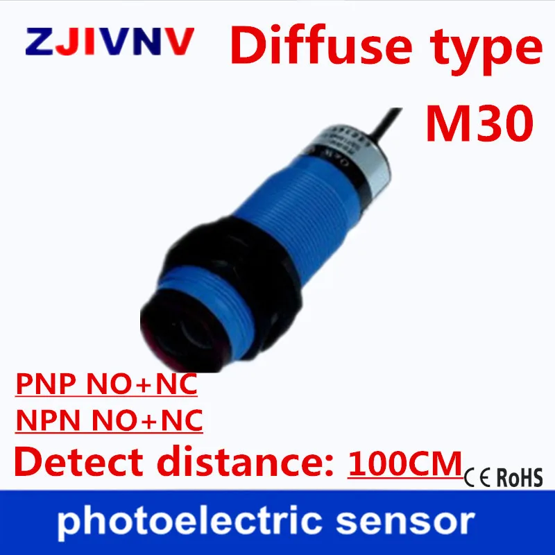 M30 диффузный тип DC PNP/NPN NO + NC 4 провода фотоэлектрический датчик фотоэлемент датчик переключатель нормально открытый и близкое расстояние 100 см
M30 диффузный тип DC PNP/NPN NO + NC 4 провода фотоэлектрический датчик фотоэлемент датчик переключатель нормально открытый и близкое расстояние 100 см