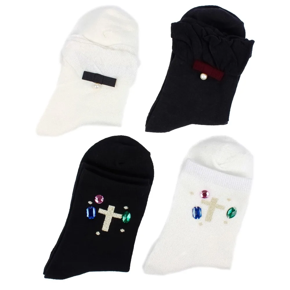 Spring Autumn Black/White Women's Socks bowknot simulated pearl cotton socks cross Acre Diamond Young girl socks
Spring Autumn Black/White Women's Socks bowknot simulated pearl cotton socks cross Acre Diamond Young girl socks