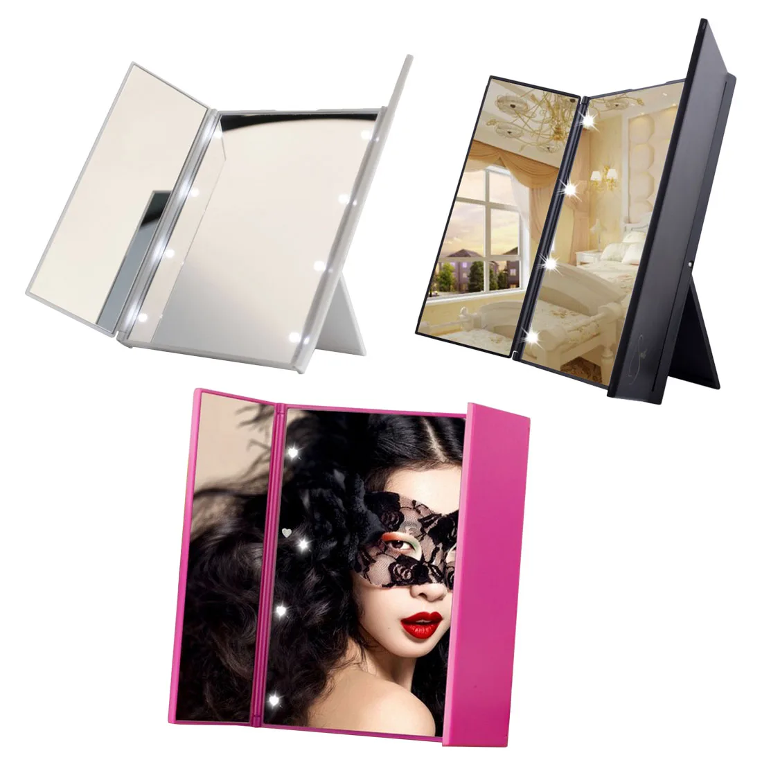 Led Shining Makeup Mirror 8 LED Light Illuminated Three-sided Foldable Make Up Cosmetic Tabletop Beauty Vanity Mirror
Led Shining Makeup Mirror 8 LED Light Illuminated Three-sided Foldable Make Up Cosmetic Tabletop Beauty Vanity Mirror