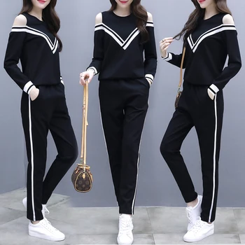 Korean Style Womens Tracksuit Spring Pullover Off Shoulder Tops Elastic Waist Full Length Pants Fashion 2 Piece Set Women
Korean Style Womens Tracksuit Spring Pullover Off Shoulder Tops Elastic Waist Full Length Pants Fashion 2 Piece Set Women