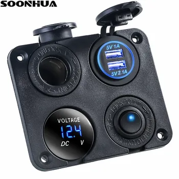 SOONHUA Car Boat Cigarette Lighter Socket Waterproof Dual USB Charger With Indicator Light Voltmeter With Toggle Switch Charger
SOONHUA Car Boat Cigarette Lighter Socket Waterproof Dual USB Charger With Indicator Light Voltmeter With Toggle Switch Charger