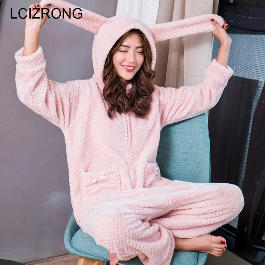 Spring Cute Rabbit Ear Pink Onesies Women Long Sleeve Hooded Pockets Pyjama Winter Warm Soft Home Clothes For Girls
Spring Cute Rabbit Ear Pink Onesies Women Long Sleeve Hooded Pockets Pyjama Winter Warm Soft Home Clothes For Girls